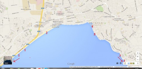 пляжи Антальи на карте