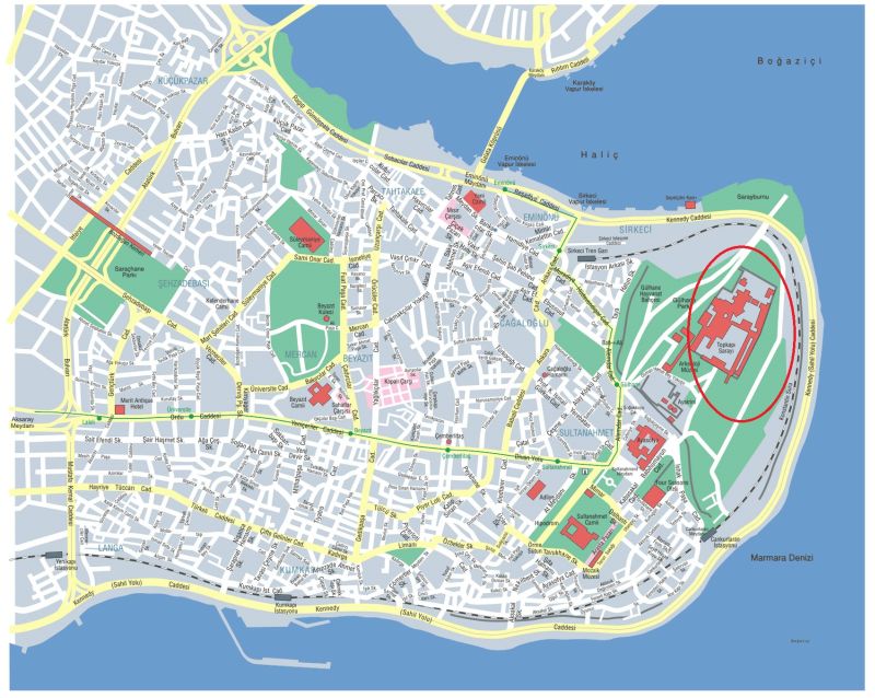 где находится дворец Топкапы на карте Стамбула