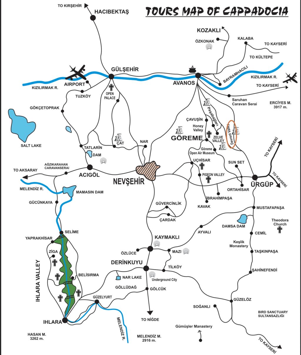 Дервент на карте Каппадокии