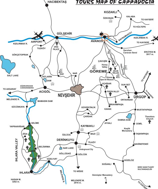 Аванос на карте Каппадокии