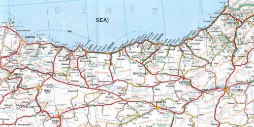 карта черноморского побережья Турции
