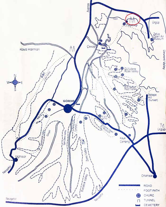 Пашабаг на карте Каппадокии