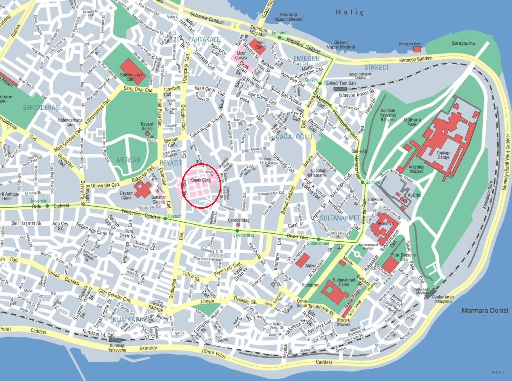 Гранд Базар на карте Стамбула