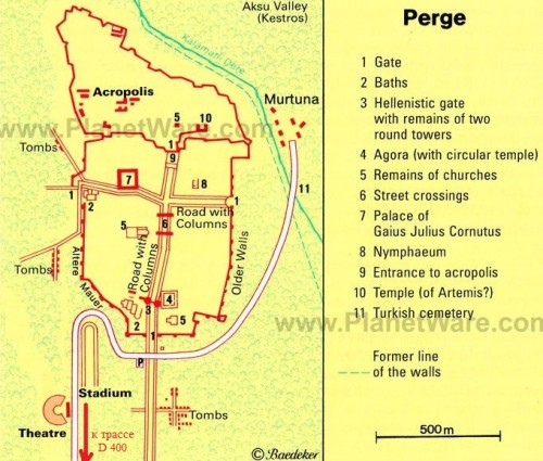 карта схема расположения достопримечательностей Перге 