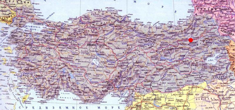Эрзурум на карте Турции