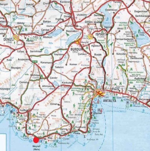 пляж Капуташ на карте Турции