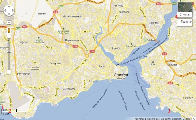 пляжи Стамбула на карте