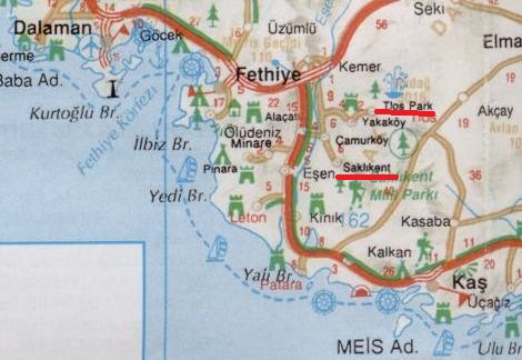 Тлос Саклыкент на карте Турции