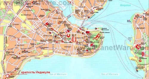 крепость Йедикуле Едикуле на карте Стамбула